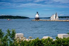 Schooner Sailboat Approaches Spring Point Ledge Light